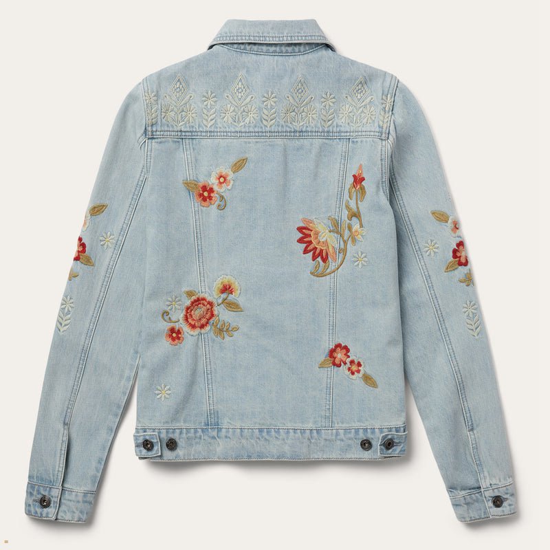 Blue Stetson Embroidered Denim Women's Jackets | UK 34ZTQCJIP