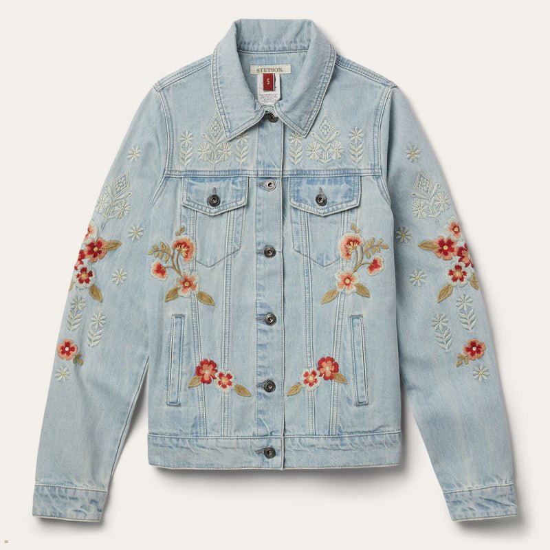 Blue Stetson Embroidered Denim Women\'s Jackets | UK 34ZTQCJIP