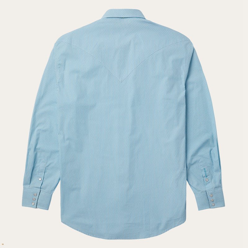 Blue Stetson Geo Western Men's Shirts | UK 13BQCPWFH