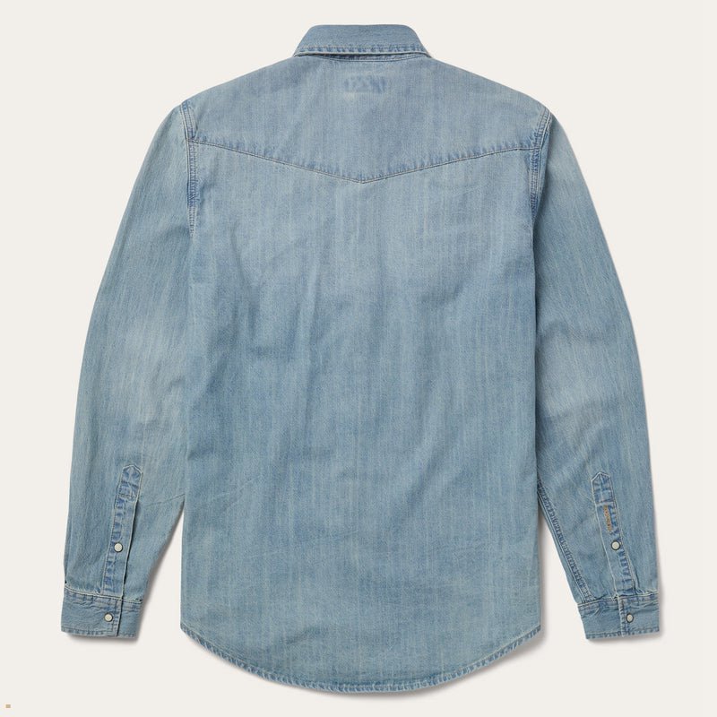 Blue Stetson Long Sleeve Denim Men's Shirts | UK 90ZMNUEJO