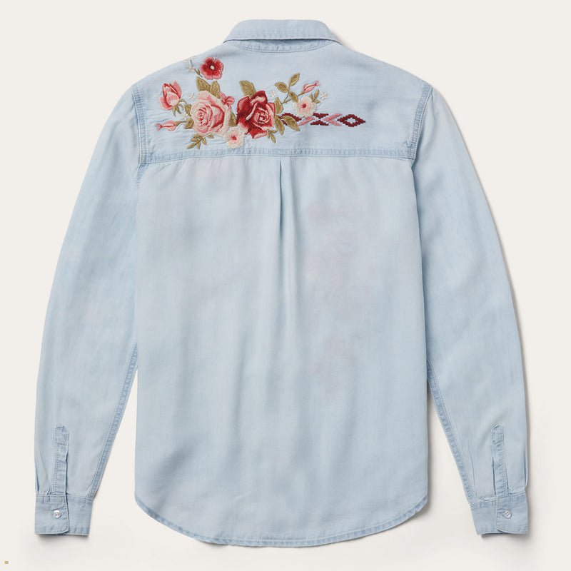 Blue Stetson Long Sleeve Embroidered Women's Blouse | UK 39MPYBJRT