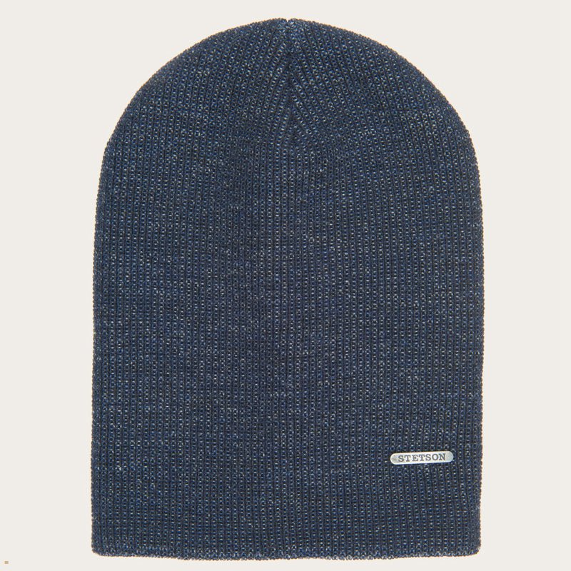 Blue Stetson Long Wool Men\'s Beanie | UK 59PETGLON