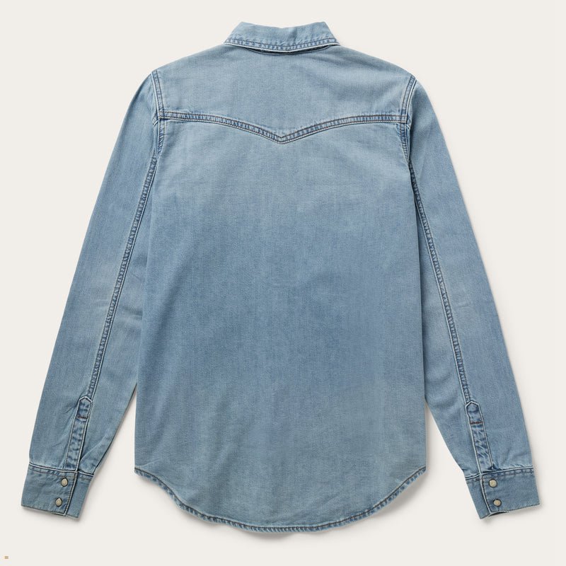 Blue Stetson Loose Fit Denim Women's Blouse | UK 62MKCOHDU