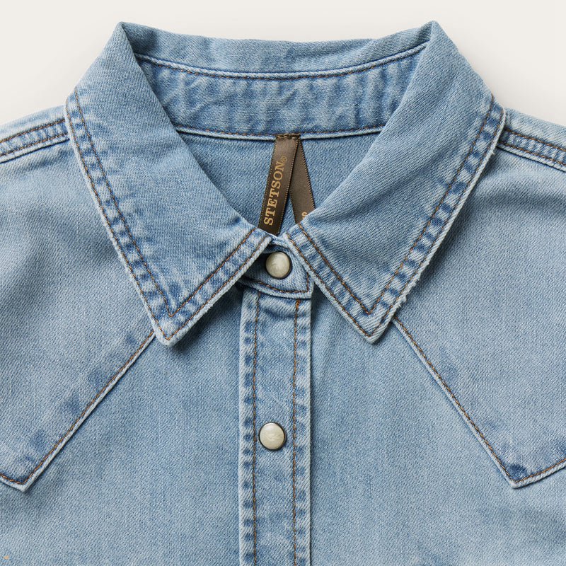 Blue Stetson Loose Fit Denim Women's Blouse | UK 62MKCOHDU