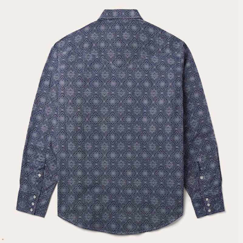 Blue Stetson Medallion Print Western Men's Shirts | UK 75DHPCEOF