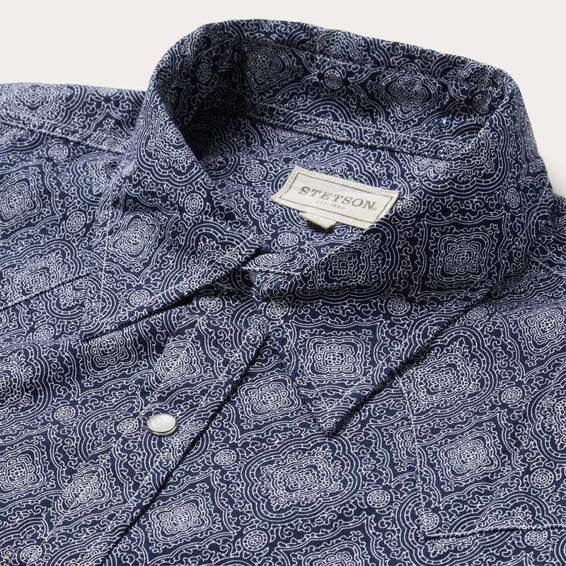 Blue Stetson Medallion Print Western Men's Shirts | UK 75DHPCEOF