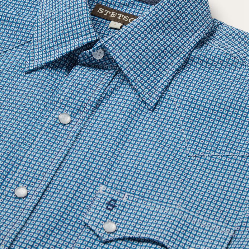 Blue Stetson Micro Print Western Men's Shirts | UK 76EFHJKYL