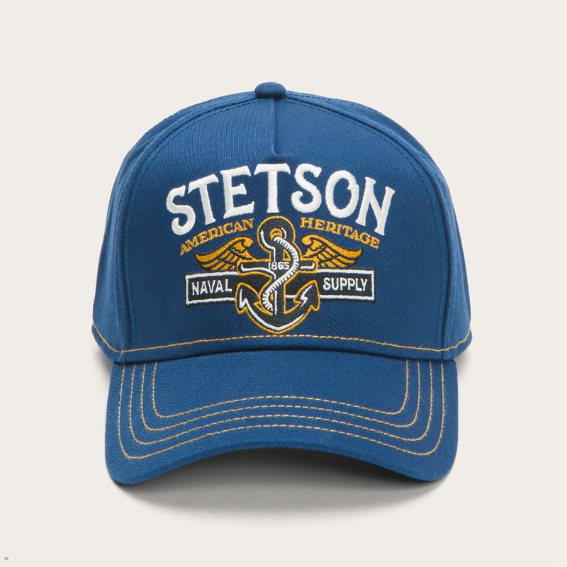 Blue Stetson Naval Supply Trucker Men\'s Caps | UK 84YWLRNKT