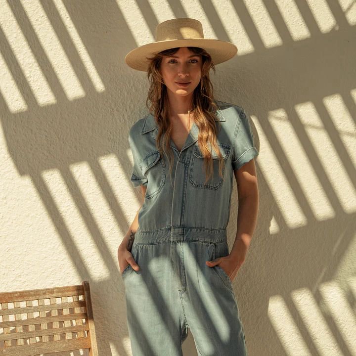 Blue Stetson Notch Collar Jumpsuit Women's Dresses | UK 58QYHWROL