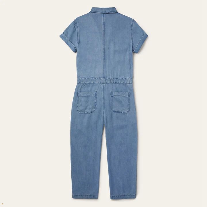 Blue Stetson Notch Collar Jumpsuit Women's Dresses | UK 58QYHWROL