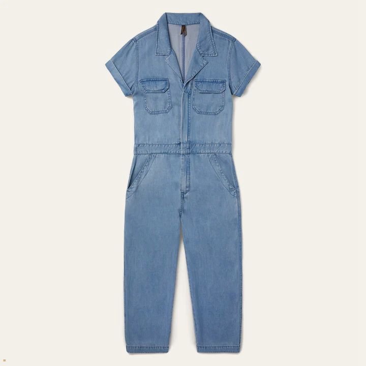 Blue Stetson Notch Collar Jumpsuit Women\'s Dresses | UK 58QYHWROL