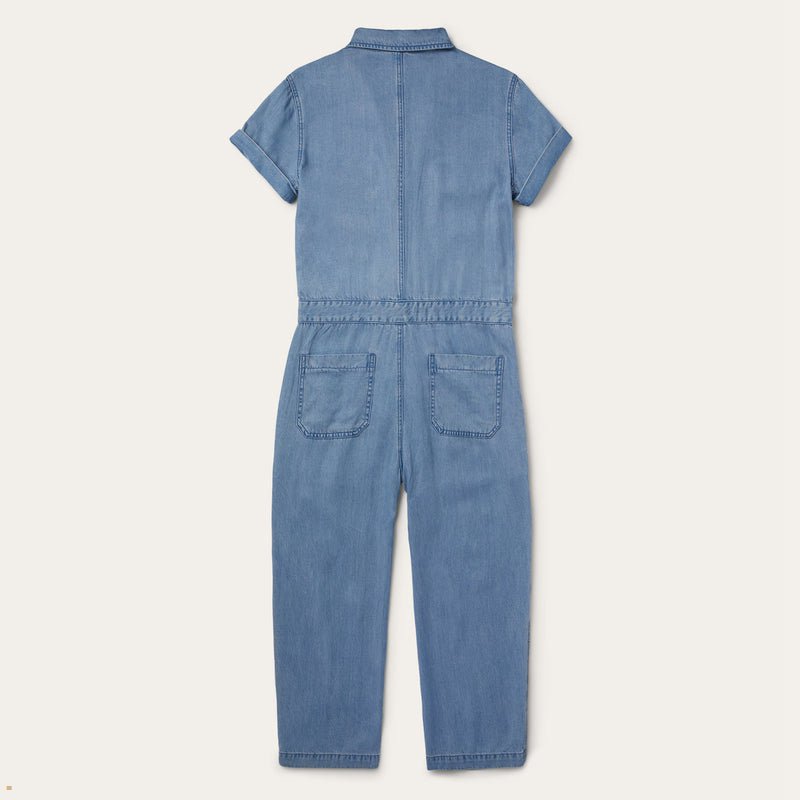 Blue Stetson Notch Collar Jumpsuit Women's Shirts | UK 80RBHZKOW