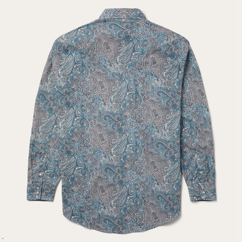 Blue Stetson Paisley Western Men's Shirts | UK 90SENFXHD