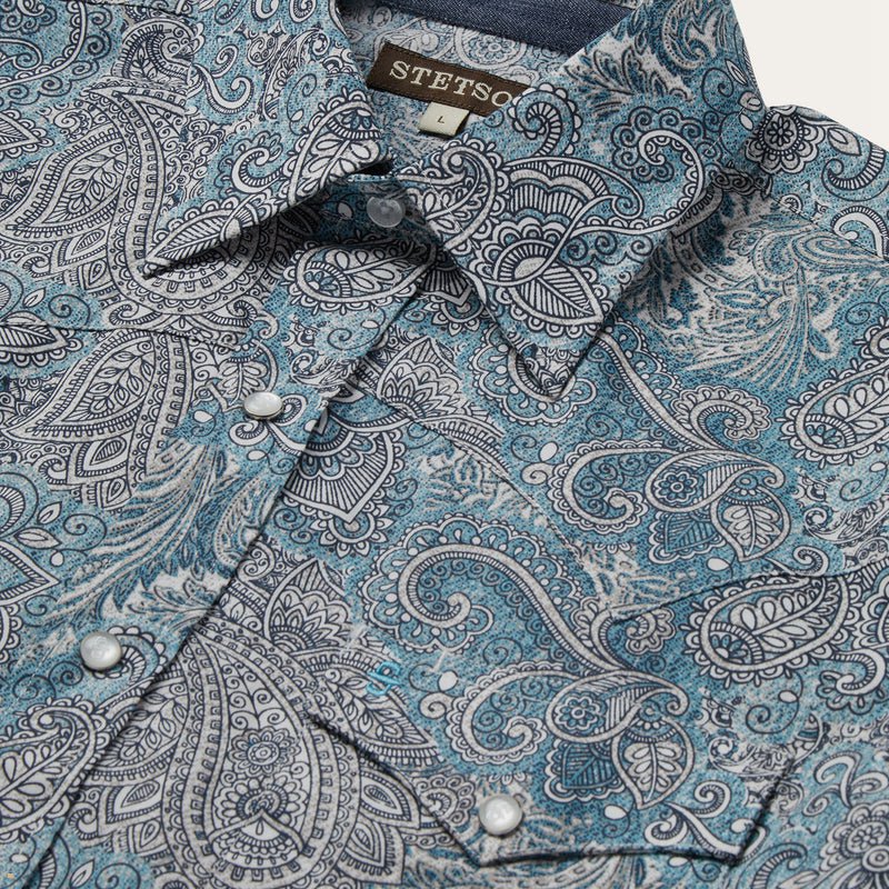 Blue Stetson Paisley Western Men's Shirts | UK 90SENFXHD