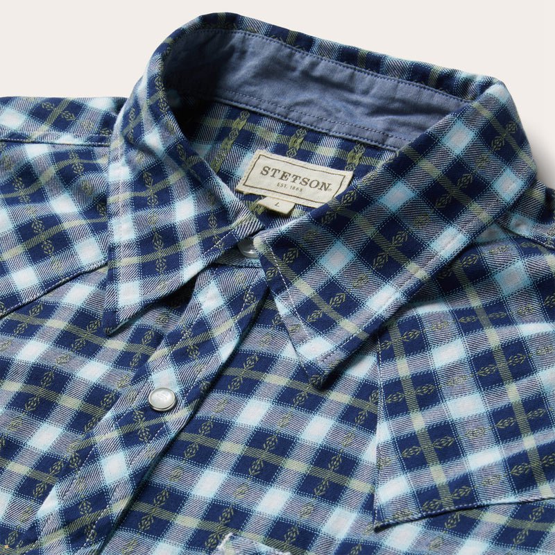 Blue Stetson Plaid Twill Dobby Western Men's Shirts | UK 12WJZHTUX