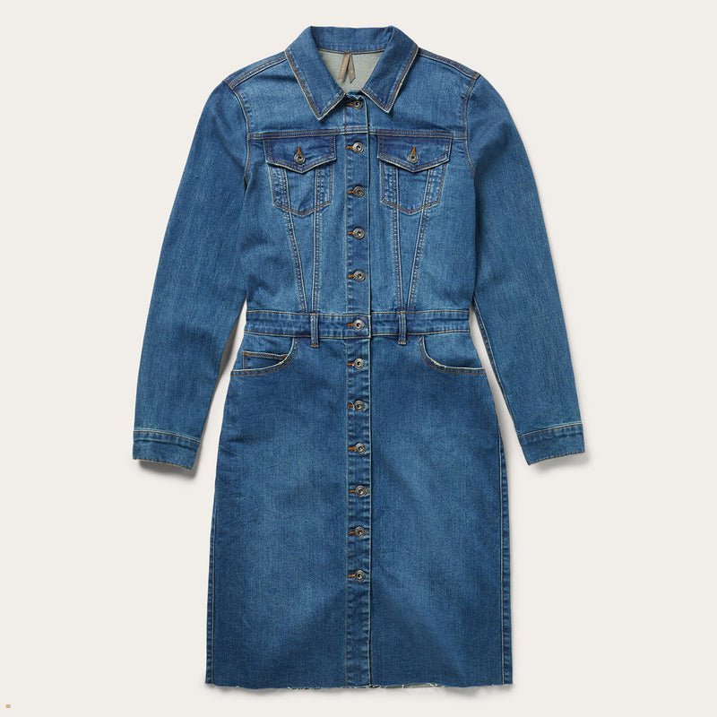 Blue Stetson Premium Denim Shirt Women\'s Dresses | UK 96OWKZYTF