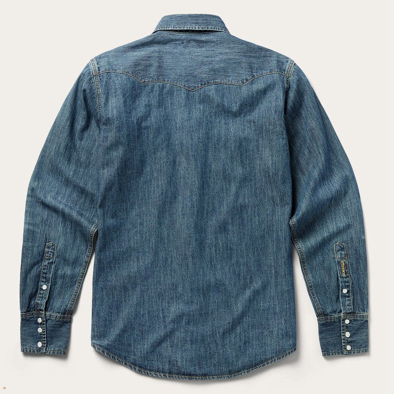 Blue Stetson Premium Western Denim Men's Shirts | UK 83ZWVNBYM