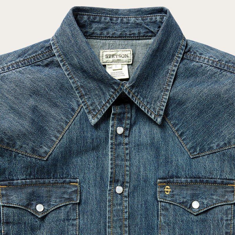 Blue Stetson Premium Western Denim Men's Shirts | UK 83ZWVNBYM