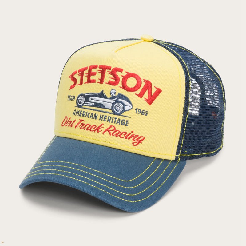 Blue Stetson Racing Trucker Men's Caps | UK 38YUMVQGE