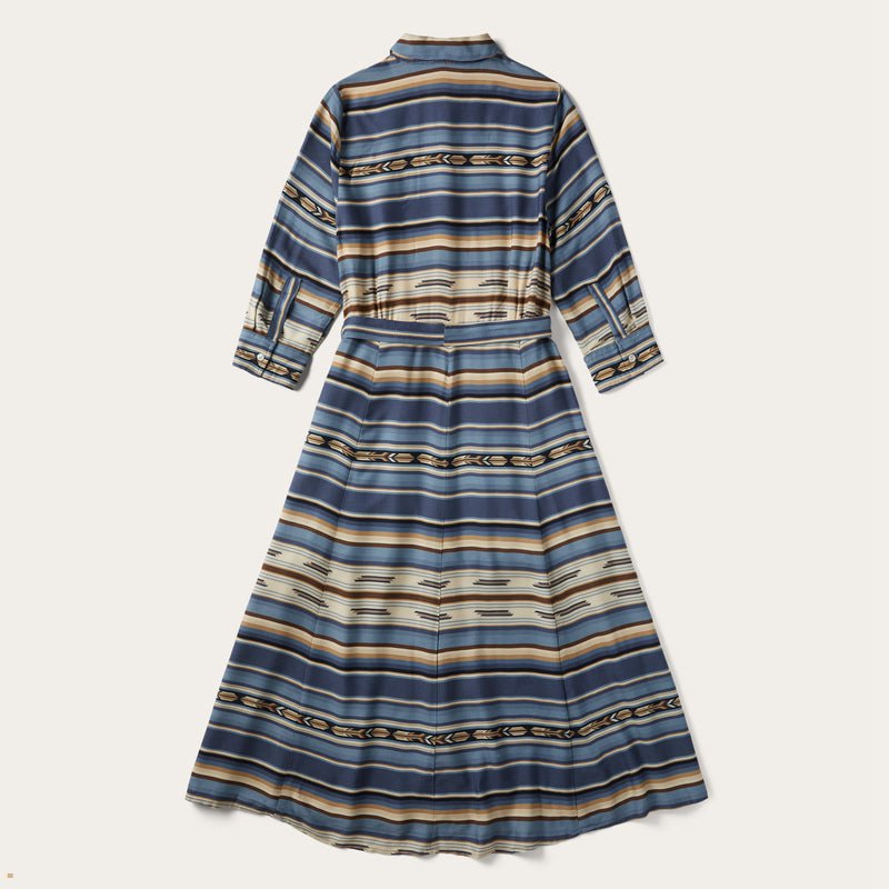 Blue Stetson Serape Print Rayon Twill Women's Dresses | UK 30ZHPAJDK