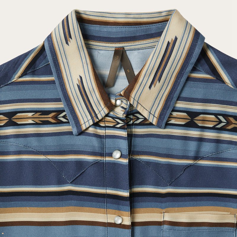 Blue Stetson Serape Print Rayon Twill Women's Blouse | UK 67BNUFGPE