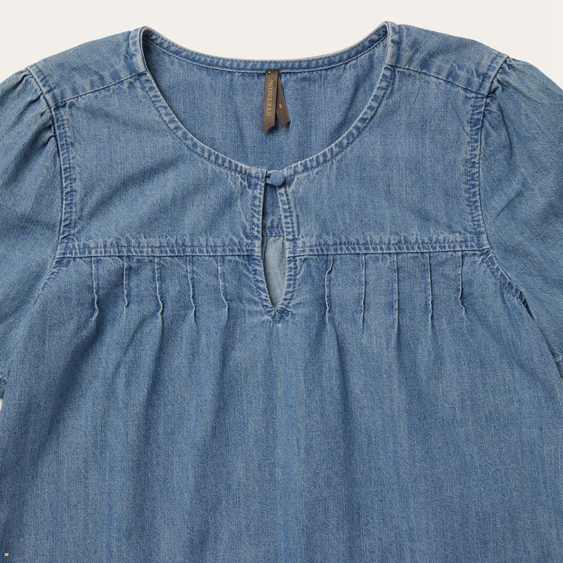 Blue Stetson Short Sleeve Denim Women's Blouse | UK 93CFAMLRJ