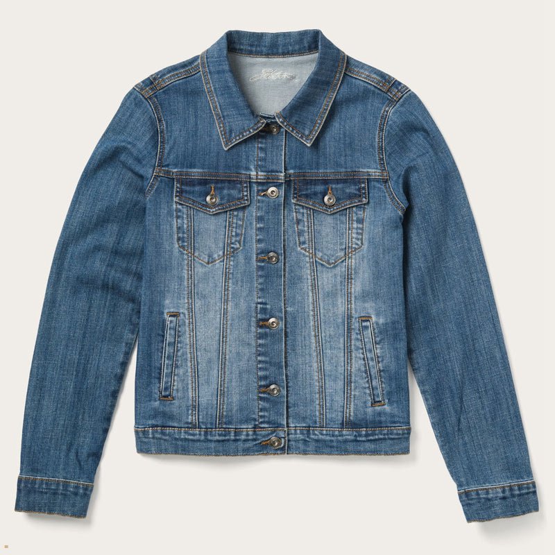 Blue Stetson Stretch Denim Jacket Women\'s Shirts | UK 83SBJIROV