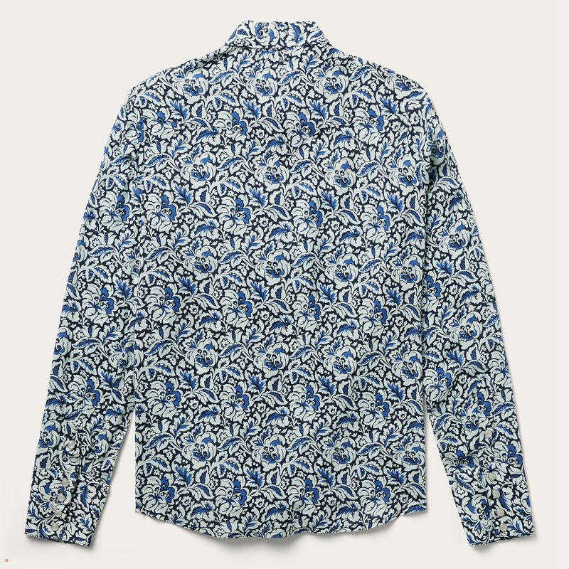 Blue Stetson Tapestry Print Women's Shirts | UK 67HOYGEIK