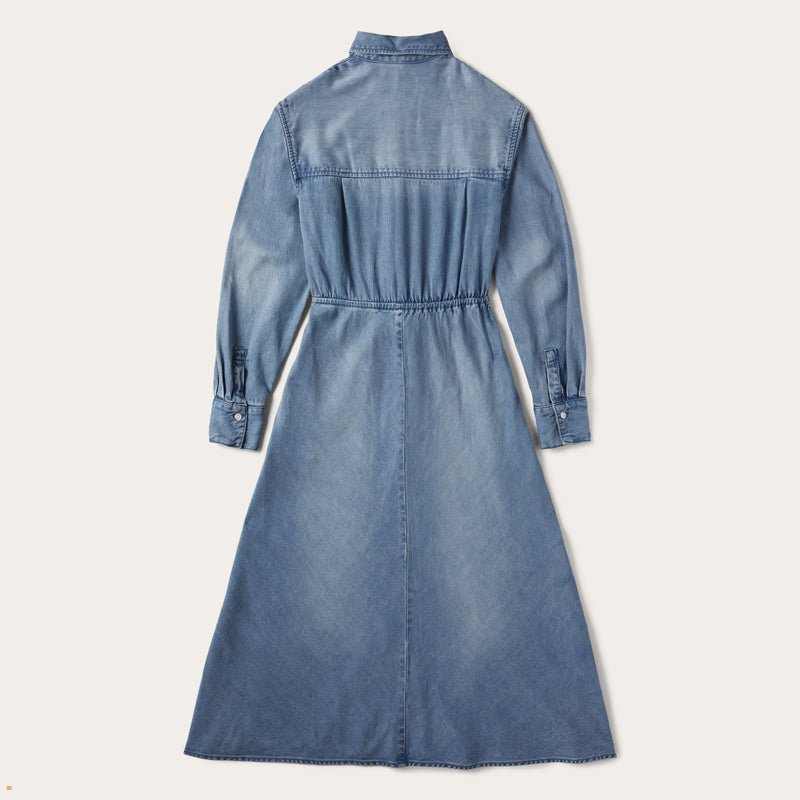 Blue Stetson Tencel Tie-Front Women's Dresses | UK 09GJTWIQP