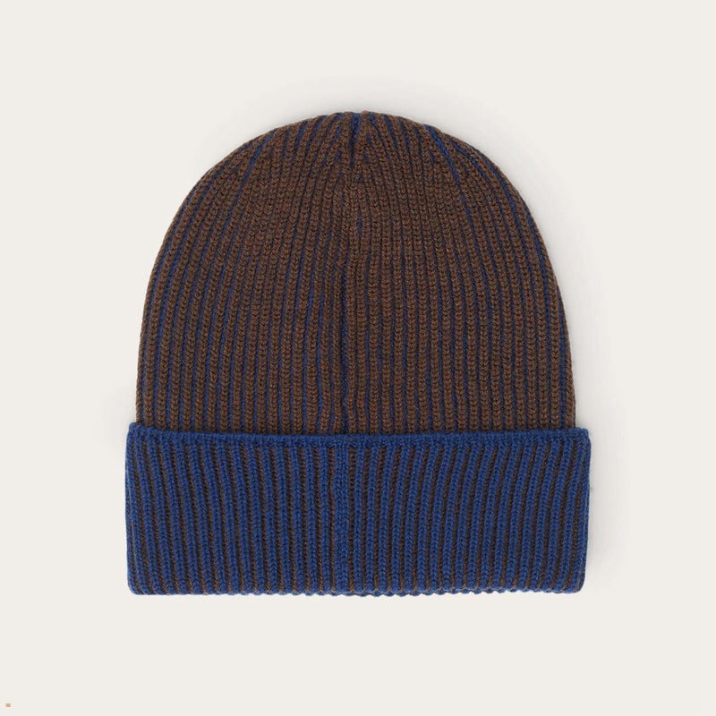 Brown Blue Stetson Merino Wool Men's Beanie | UK 37BSANXLG