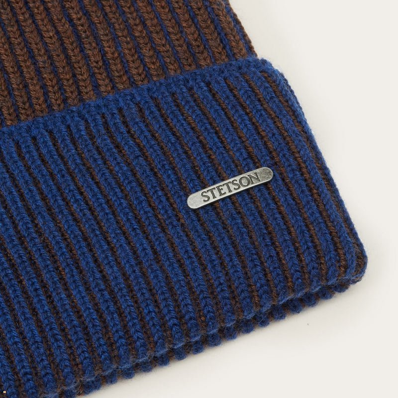 Brown Blue Stetson Merino Wool Men's Beanie | UK 37BSANXLG