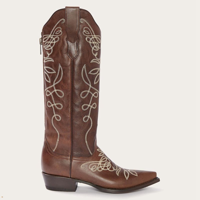 Brown Stetson Adeline Burnished Back Zip Women's Cowboy Boots | UK 67OFSHUNZ