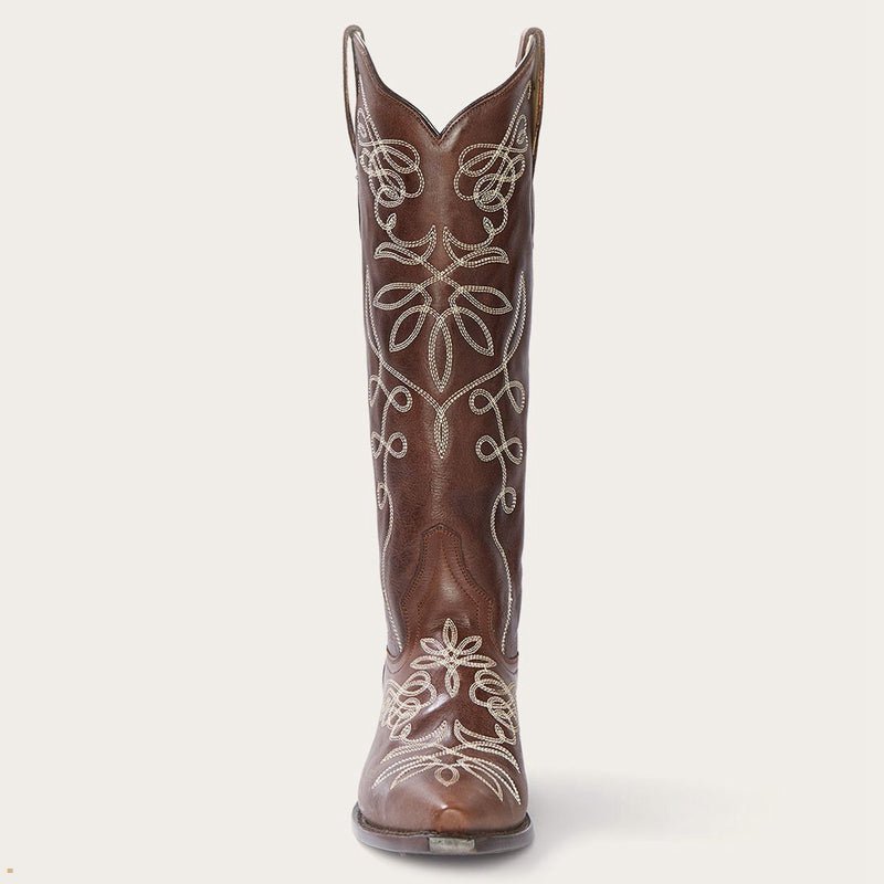 Brown Stetson Adeline Burnished Back Zip Women's Cowboy Boots | UK 67OFSHUNZ