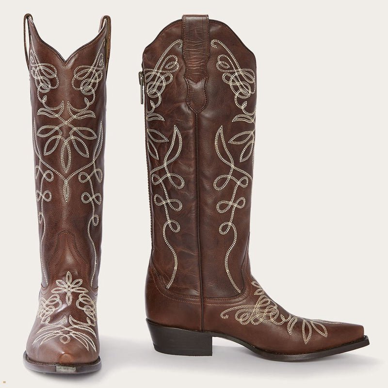 Brown Stetson Adeline Burnished Back Zip Women\'s Cowboy Boots | UK 67OFSHUNZ