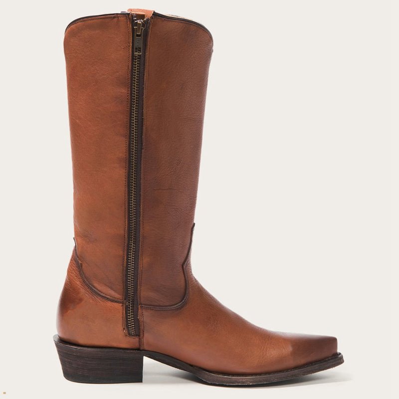 Brown Stetson Austin Leather Cognac Leather Snip Toe Women's Boots | UK 57HVAOZXQ