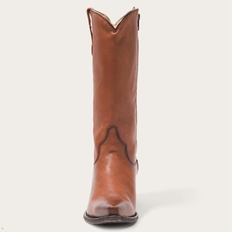 Brown Stetson Austin Leather Cognac Leather Snip Toe Women's Boots | UK 57HVAOZXQ