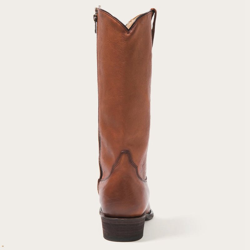 Brown Stetson Austin Leather Cognac Leather Snip Toe Women's Boots | UK 57HVAOZXQ