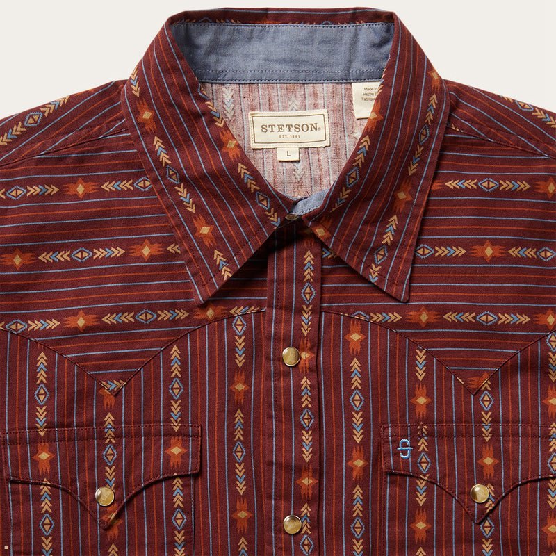 Brown Stetson Aztec Modern Fit Men's Shirts | UK 50FMAEGRH