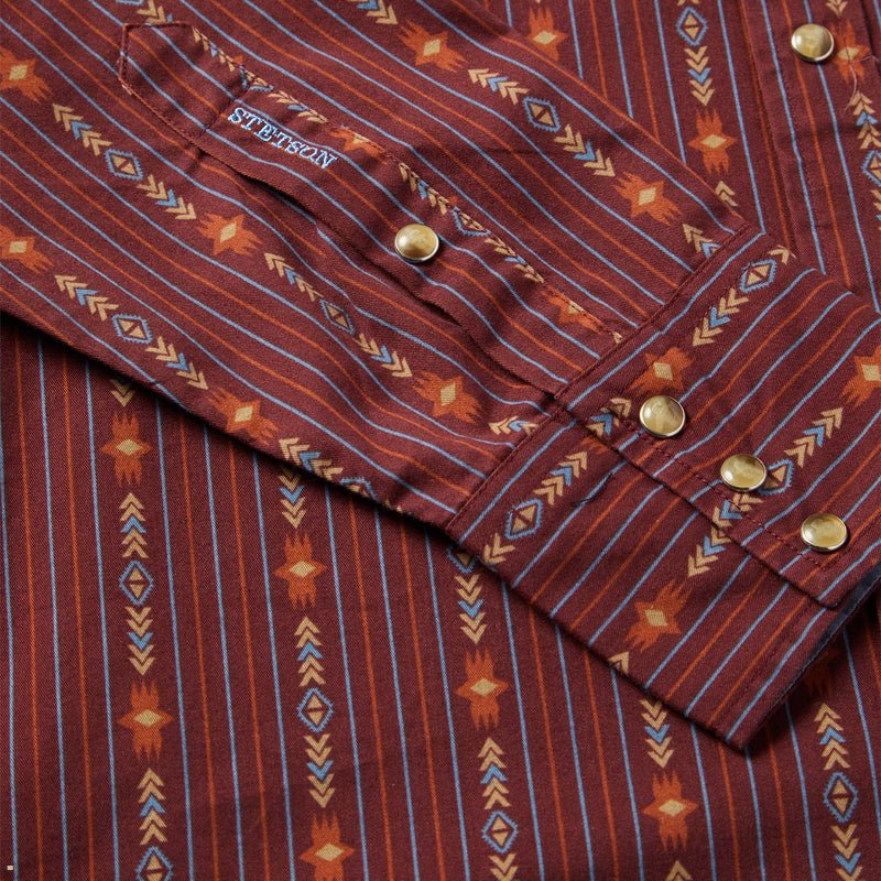 Brown Stetson Aztec Modern Fit Men's Shirts | UK 50FMAEGRH