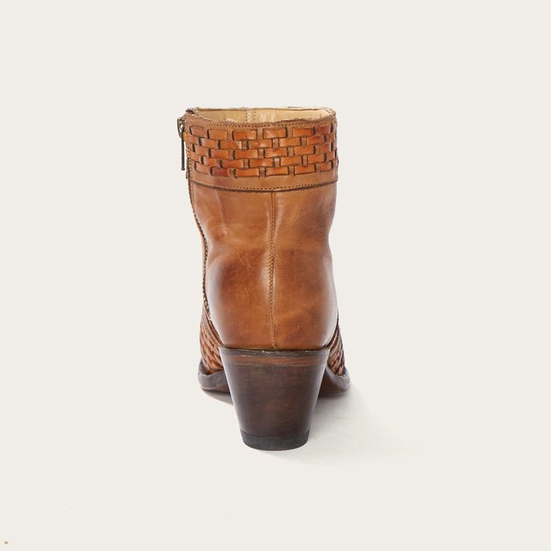 Brown Stetson Basketweave Side Zip Ankle Women's Boots | UK 84FVQLRPM