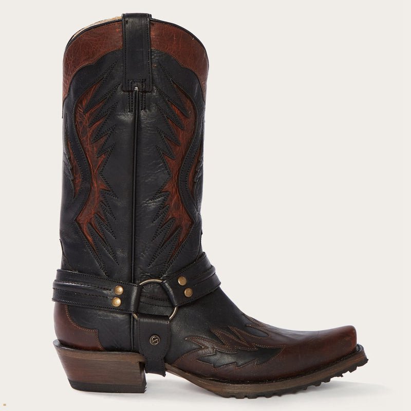 Brown Stetson Biker Outlaw Oiled Leather Men's Cowboy Boots | UK 23LOMVWAI