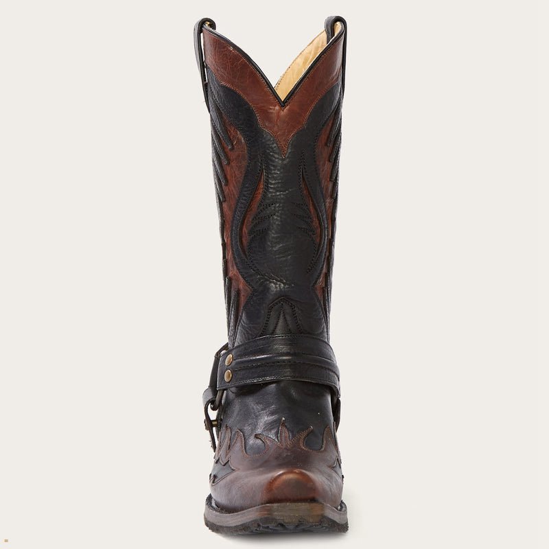 Brown Stetson Biker Outlaw Oiled Leather Men's Cowboy Boots | UK 23LOMVWAI