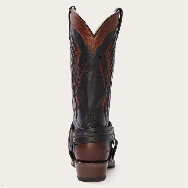 Brown Stetson Biker Outlaw Oiled Leather Men's Cowboy Boots | UK 23LOMVWAI