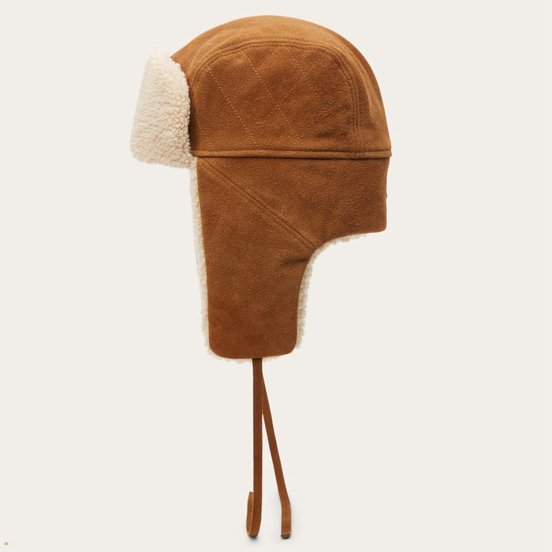 Brown Stetson Bomber Cap Calf Split Men's Outdoor Hats | UK 35HTASOLU