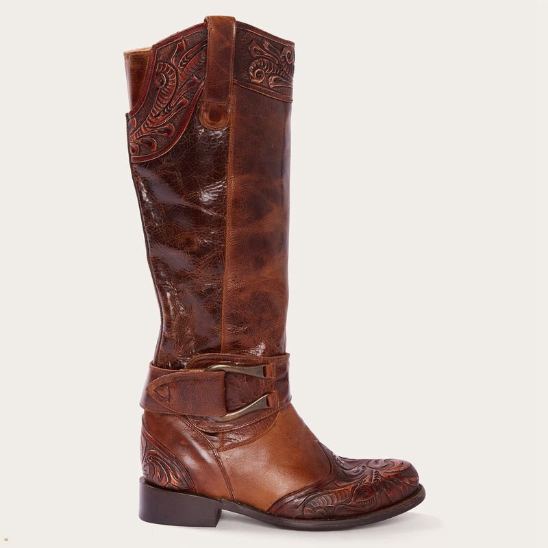 Brown Stetson Burnished Cognac Paisley Side Zip Women's Cowboy Boots | UK 01ZQKNEGR