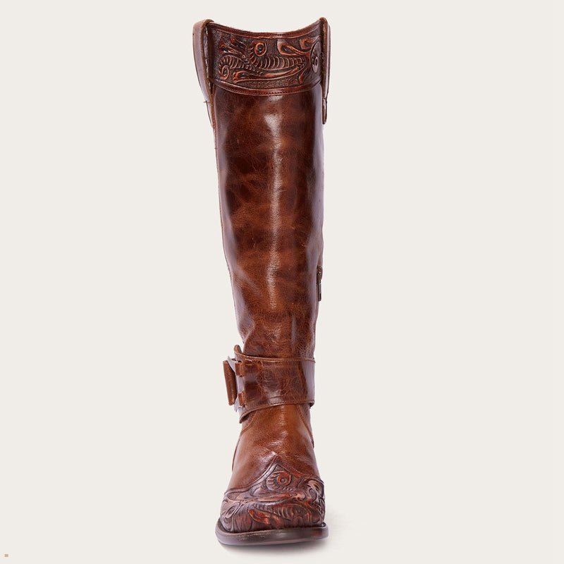 Brown Stetson Burnished Cognac Paisley Side Zip Women's Cowboy Boots | UK 01ZQKNEGR