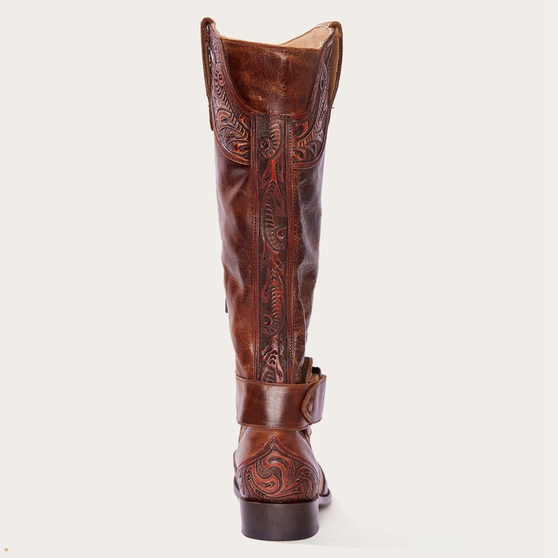 Brown Stetson Burnished Cognac Paisley Side Zip Women's Cowboy Boots | UK 01ZQKNEGR