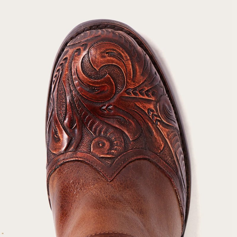 Brown Stetson Burnished Cognac Paisley Side Zip Women's Cowboy Boots | UK 01ZQKNEGR