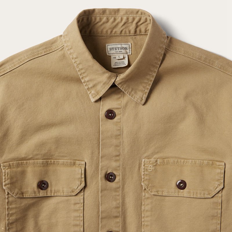 Brown Stetson Camel Stretch Canvas Shirt Men's Jackets | UK 48QRHWGSE