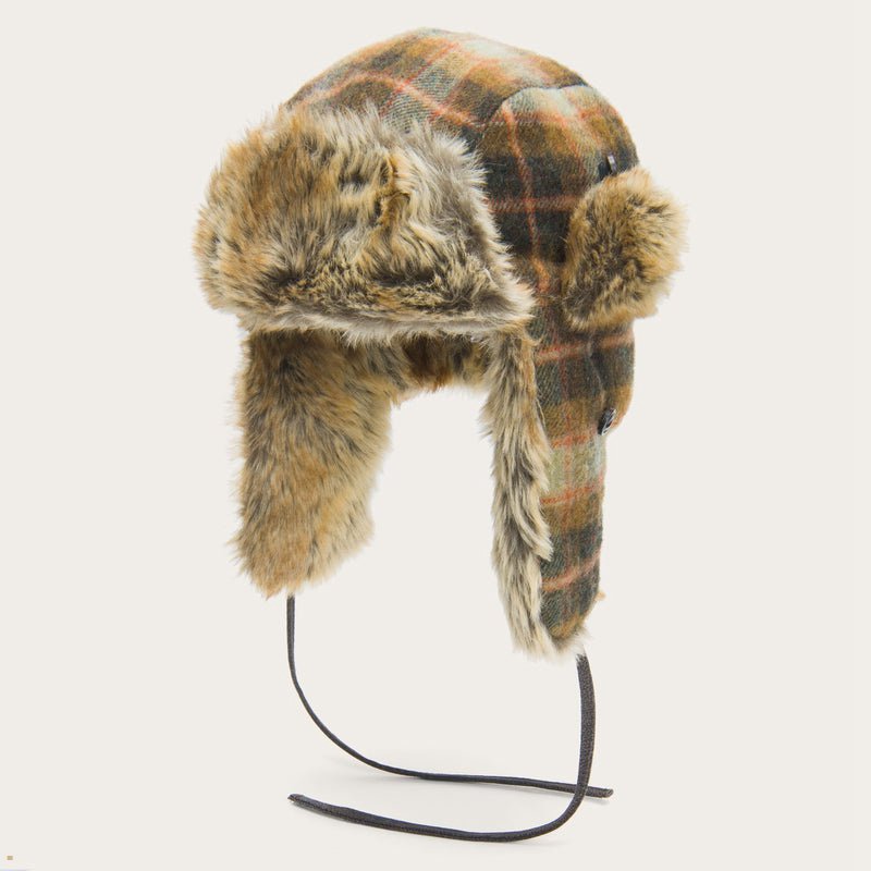 Brown Stetson Check Bomber Trapper Cap Women's Outdoor Hats | UK 48WDIPSLY